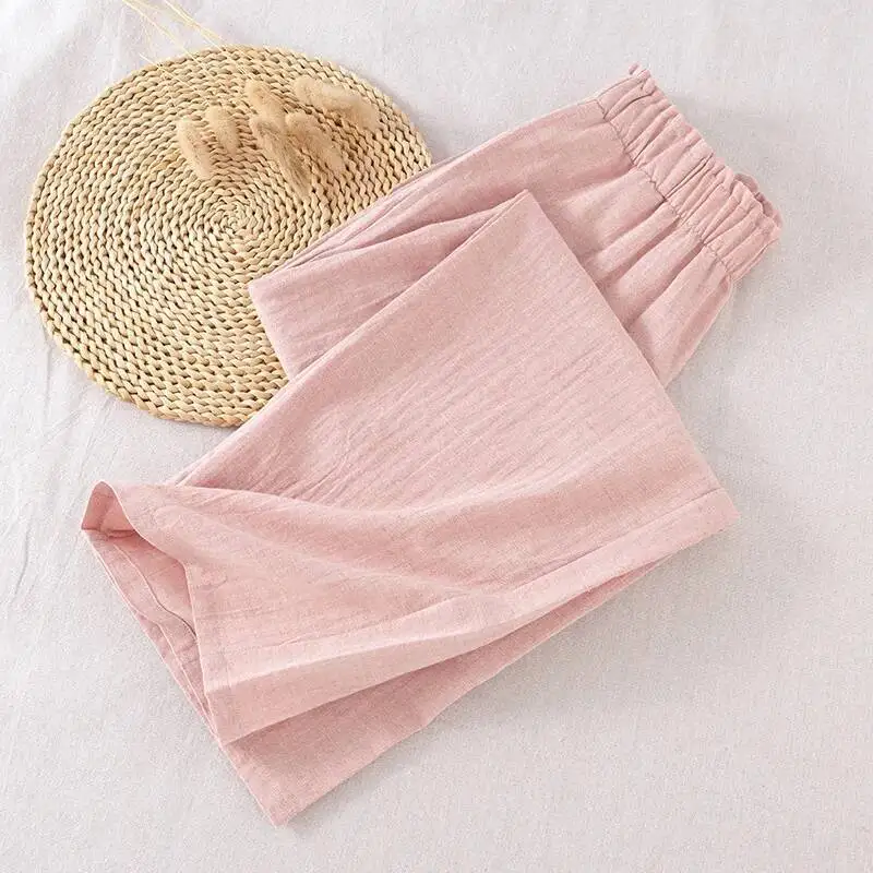 

Сплошной цвет, льняные длинные брюки для женщин на осень и лето, тонкие хлопковые домашние брюки для предотвращения комаров, домашняя одежда