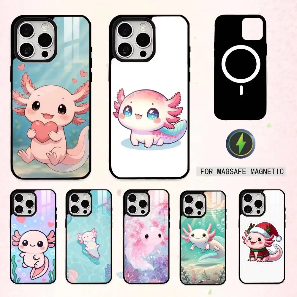 

C-Cartoon Cute A-Axolotl Phone Case For iPhone17,16,15,14,13,12,11 Plus,Pro Max Magnetic For Magsafe Wireless Charging