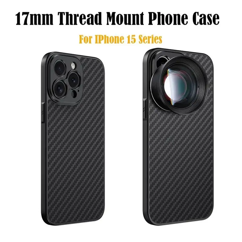 17MM Thread Mount Phone Case for IPhone 15 Pro Max Plus Protect Housing Phone Lens Carbon Fibre Case for Ulanzi Apexel Kase Lens