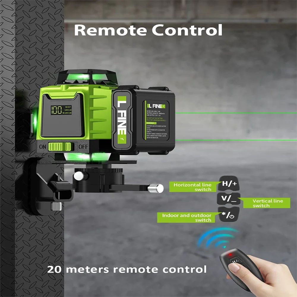 LFINE 3D/4D Laser Level 8/12/16 Lines Horizontal And Vertical With Remote Control 8 Lines 360°Self-leveling Laser Levels