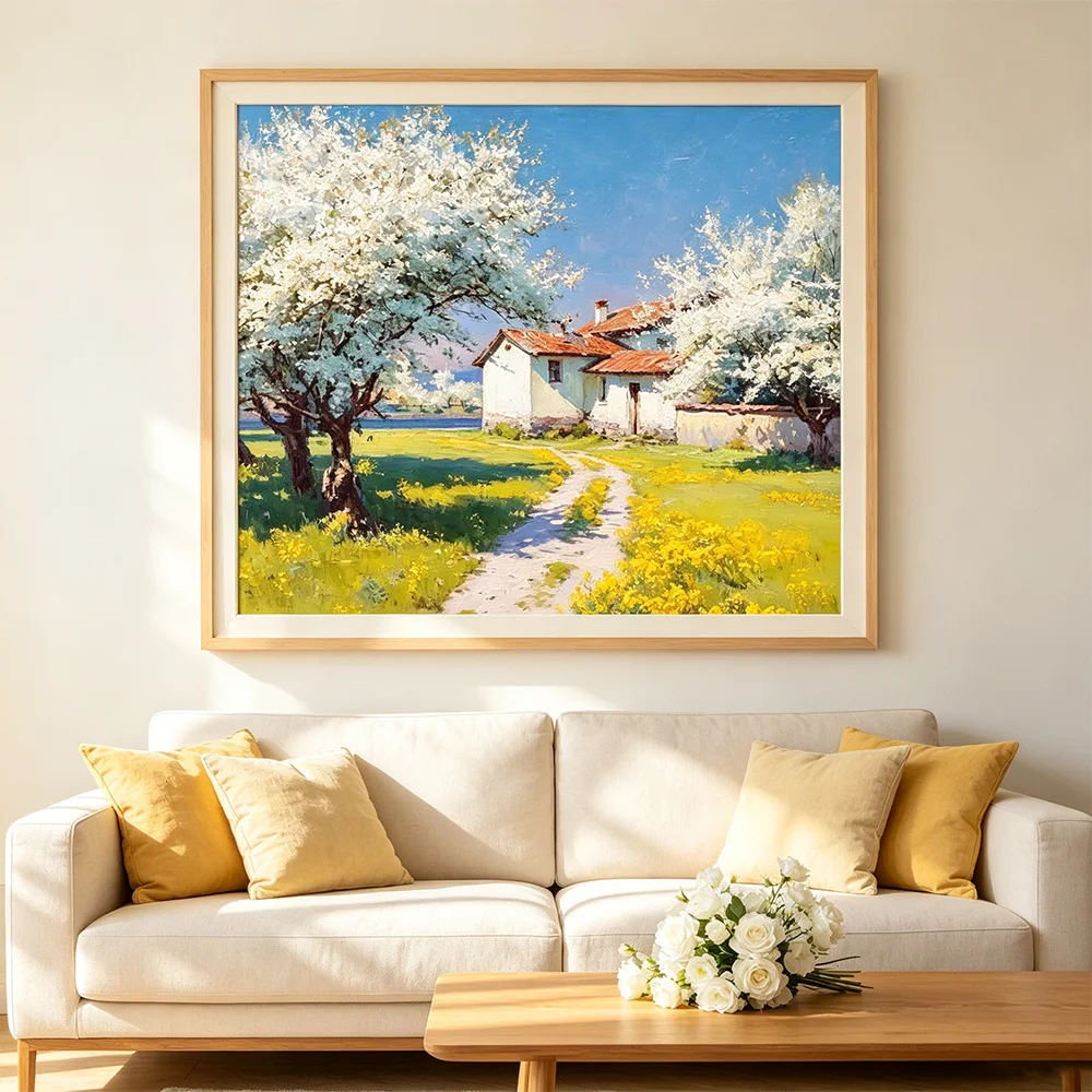 Village Tree House Poster Art Painting Landscape Poster with Prints Home Bedroom Dining Living Room Wall Decorations Gift