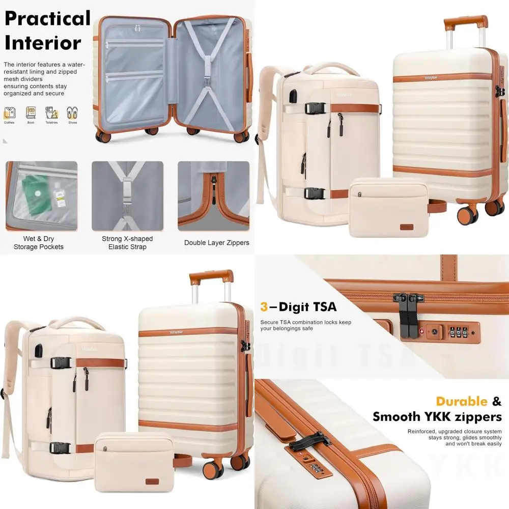 

3-Piece Spinner Luggage Set, Lightweight Hardshell Suitcase with TSA Lock, 20 Carry-On Bag, Beige