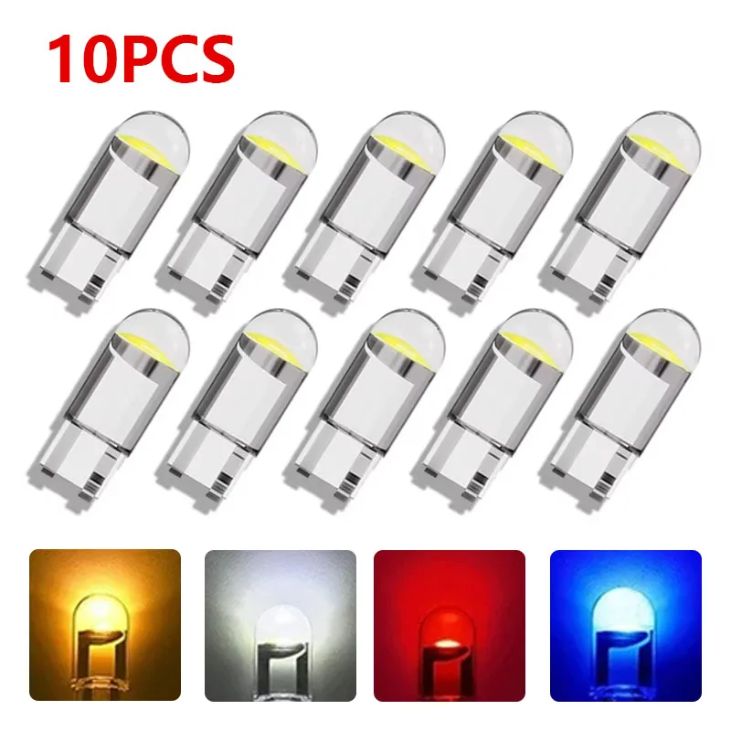 10pcs Car LED Bulb Signal Light T10 W5W 194 LED Bulbs COB Car Wedge Parking Lights Auto License Plate Lamps Dome Read Lights 12V