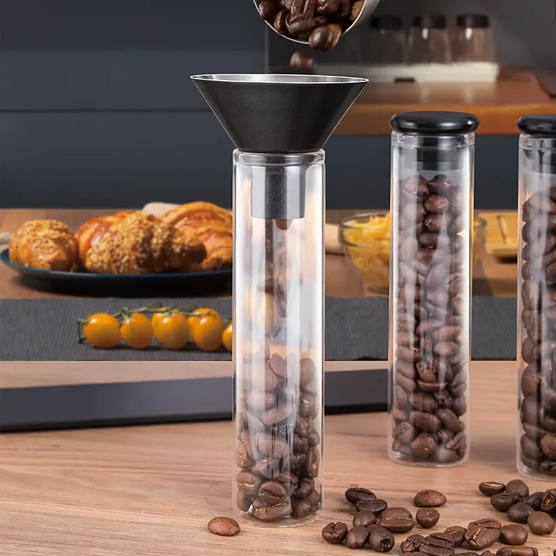 Transparent Coffee Bean Storage Can with One Way Valve Portable Sealed Container for Freshness Magnetic Funnel Included