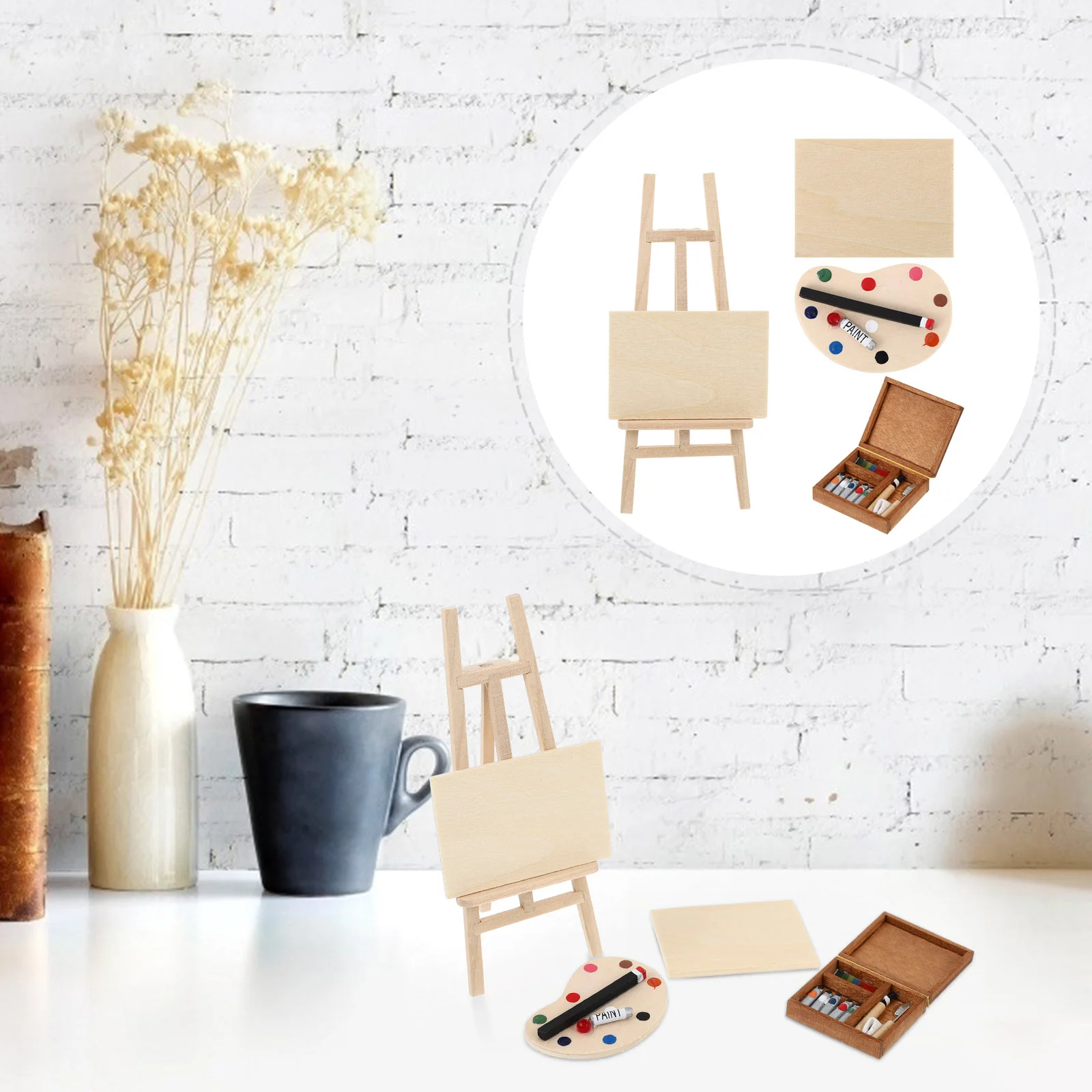 4 Pcs Wooden Easel Drawing Board Miniature Oil Painting with House Adornment Furniture