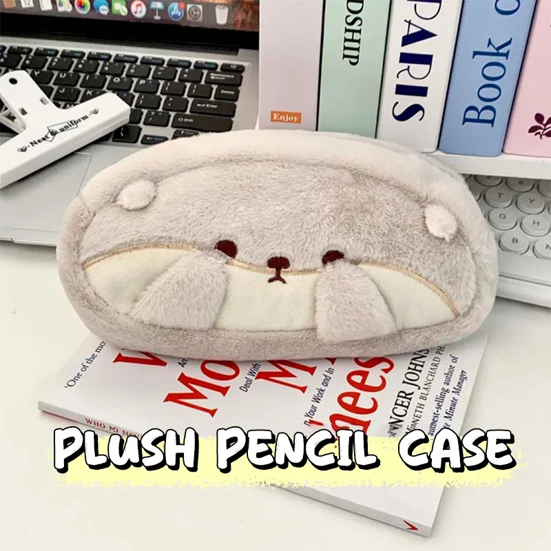 Multi-function Plush Pen Bag Otter Penguin Large Capacity Pencil Case Stationery Organizer Back To School Gift