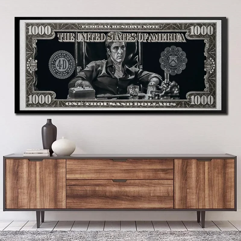Classic Movie, Scarface Tony Montana Dollar Wall Art, HD Canvas Print Poster, Home, Living Room, Room Decor Painting