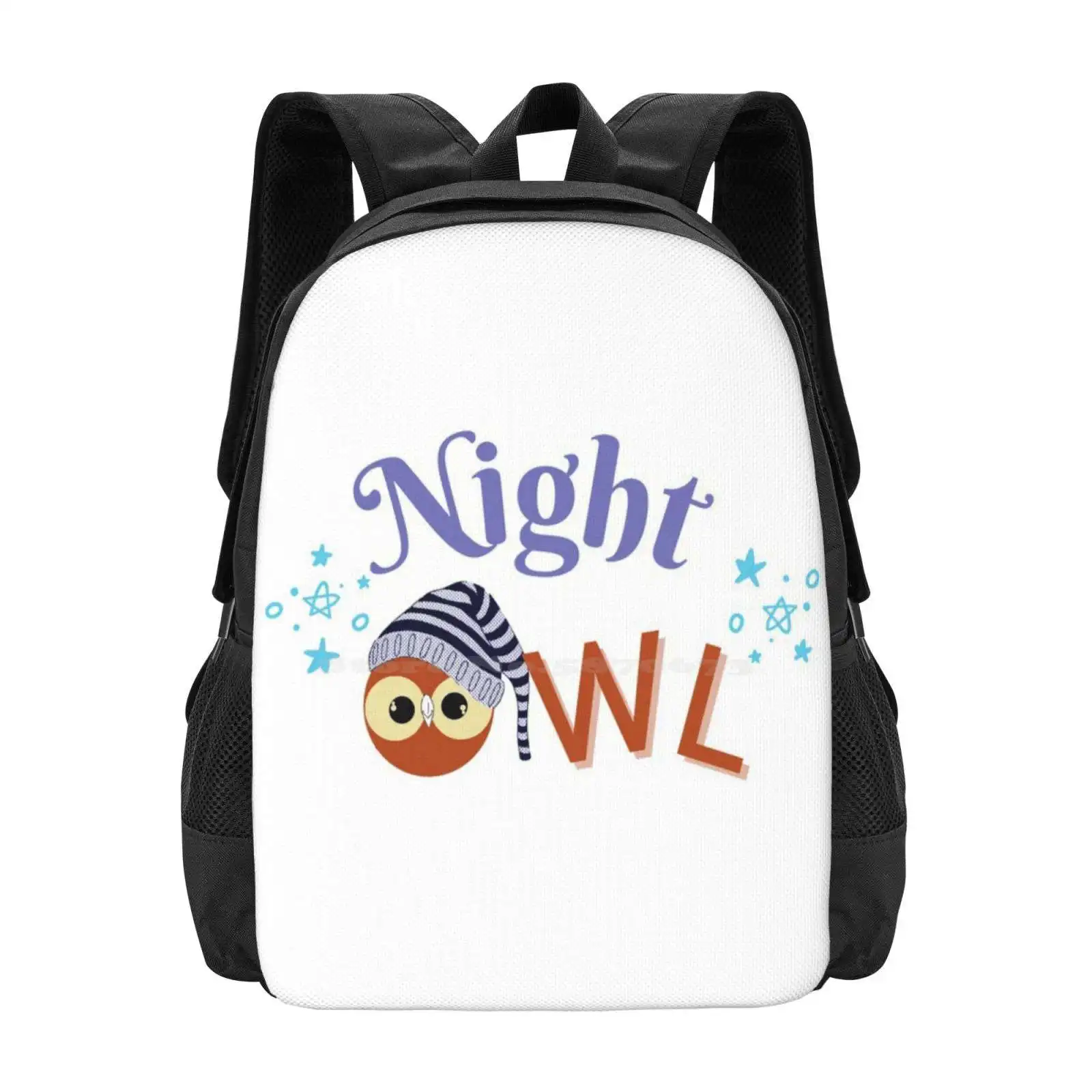 I'M A Night Owl Hot Sale Backpack Fashion Bags Owl Night Lover Bird Vigils Stars Animal Lovers Word Design