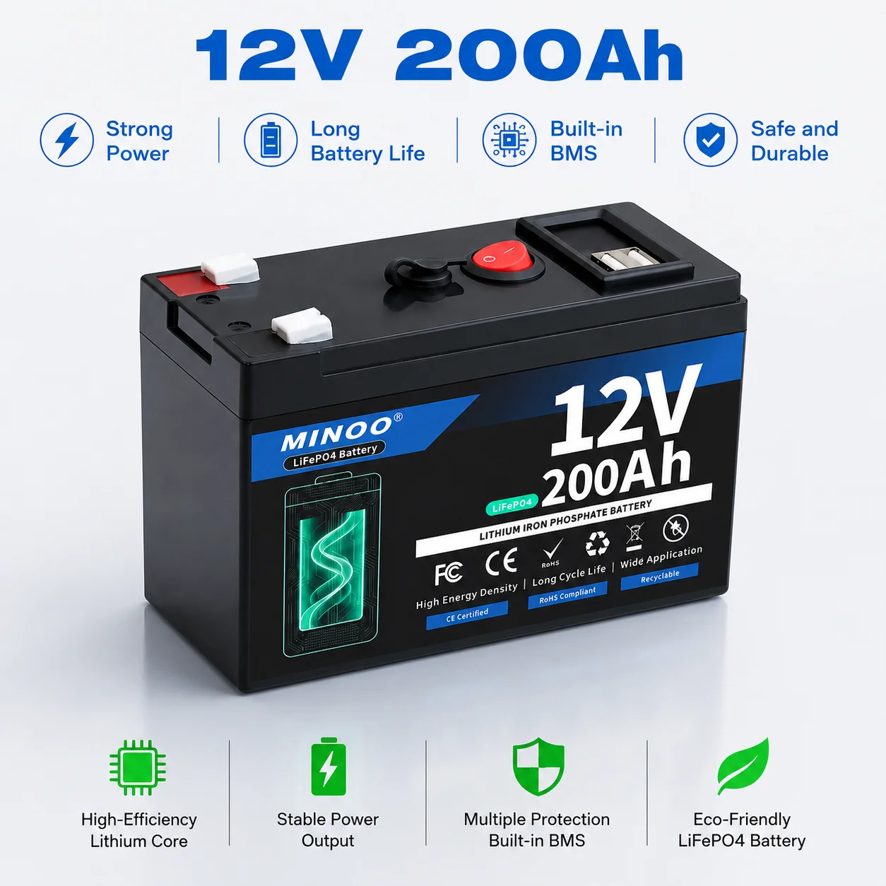 Fish Finder Charger - 12V 200Ah LiFePO4 Battery Deep Cycle