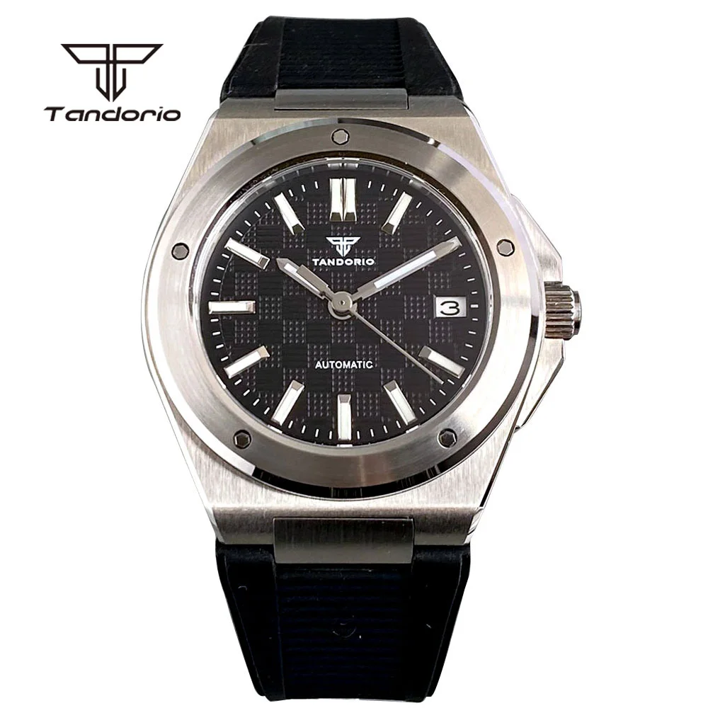 Tandorio Mechanical NH35 Stainless Steel Fashion 40mm Men's Automatic Watch Date Sapphire Business Wristwatch Lume Dive Watches