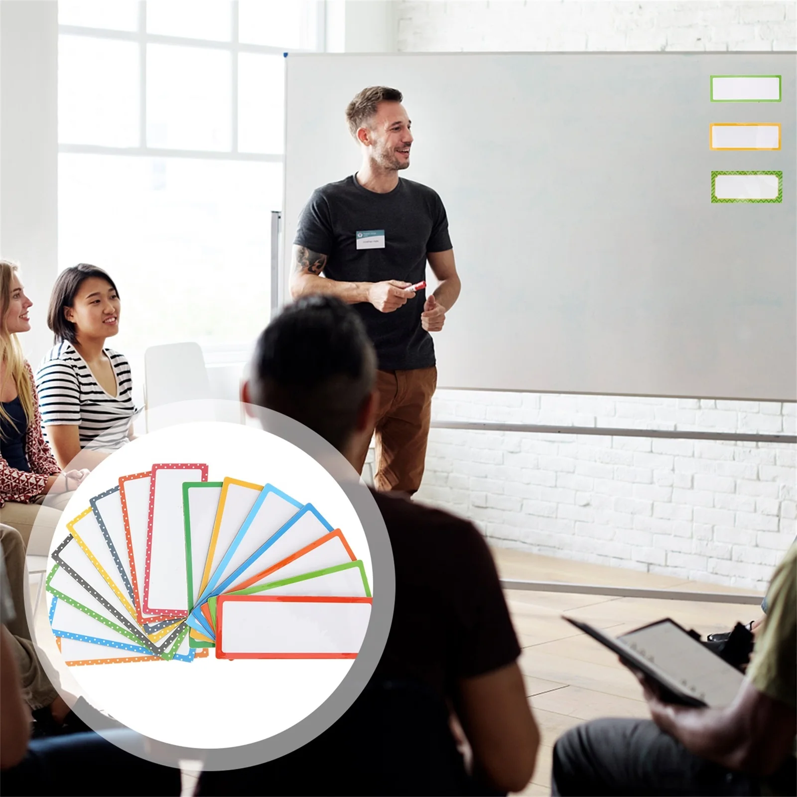 

3 set 3 Sets Dry Erase Magnetic Name Tags Reusable Rainbow Neon Stickers Fridge Whiteboard Labels Writable Erasable