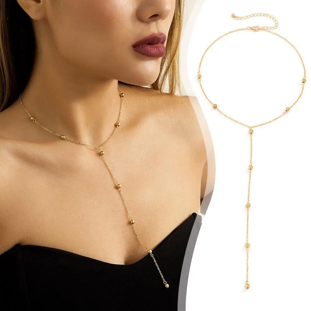 New Minimalism Fashionable Long Tassel Necklace for Women Girls Vintage Chest Thin Chain Ball Pendant Party Body Jewelry Gi R8V6