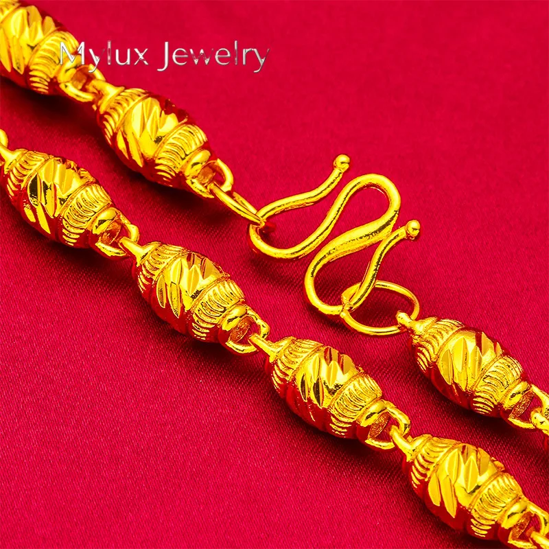 Mylux Jewelry 8mm Olive Chain for Men, 24K Gold, AU999 | Matte olive texture with vintage finish, trendy and cool for casual wea