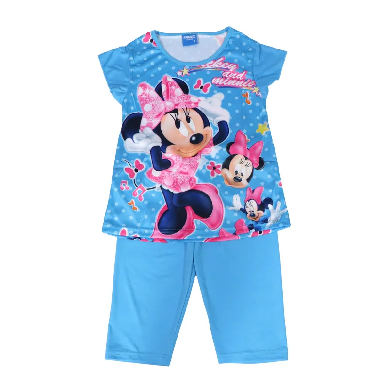 2024 New Casual Children's Summer Short Sleeve Pajamas Disney Cartoon Suit Girls Set Clothes Kids Pajamas Costumes Minnie Mouse