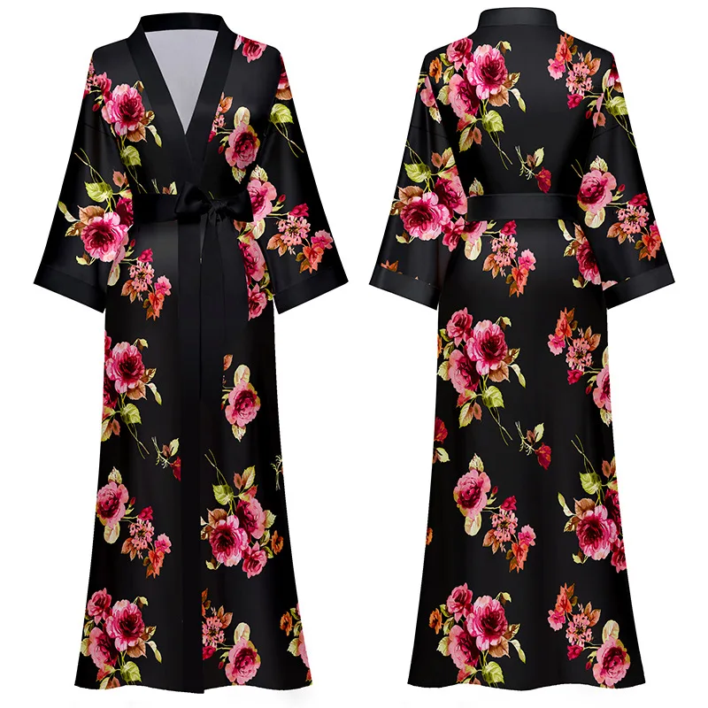 Luxury Print Flower Bathrobe Sleepwear Silk Rayon Nightwear Women Robe Chinese Style Kimono Gown Lady Loungewear Home Clothes