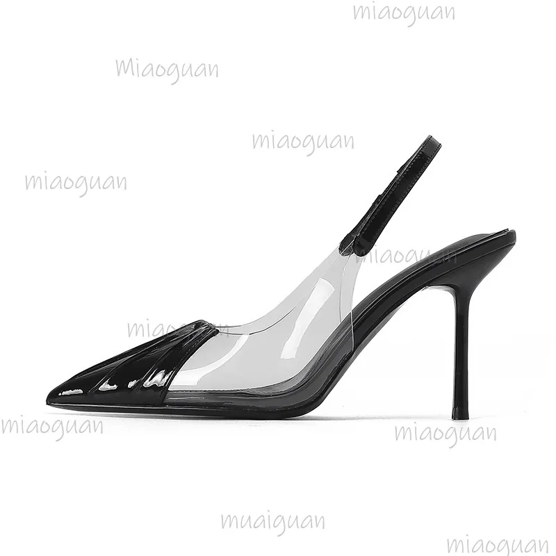 2026 New Pointy Versatile Heels Shoes Commuting Sexy PVC Transparent Film Black Patent Leather High Heel Sandals Party Wedding view 3