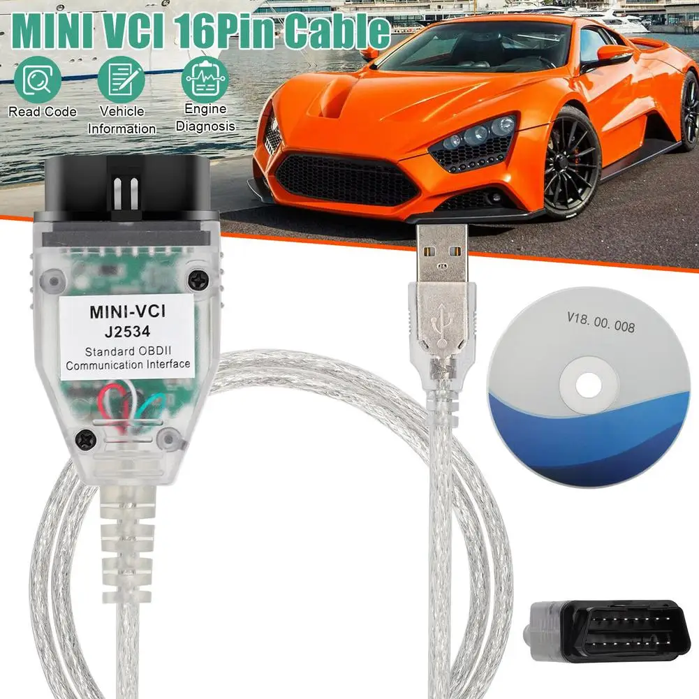 MINI VCI J2534 OBD2 Car Diagnostic Cable OBD2 Firmware V1.4.1 16 Pin VCI OBD2 USB Interface Scanning Cable