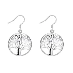 New 925 Sterling Silver Fine Charm 40MM Round Tree of Life Women Earrings For Fashion Wedding Gift Wholesale Jewelry