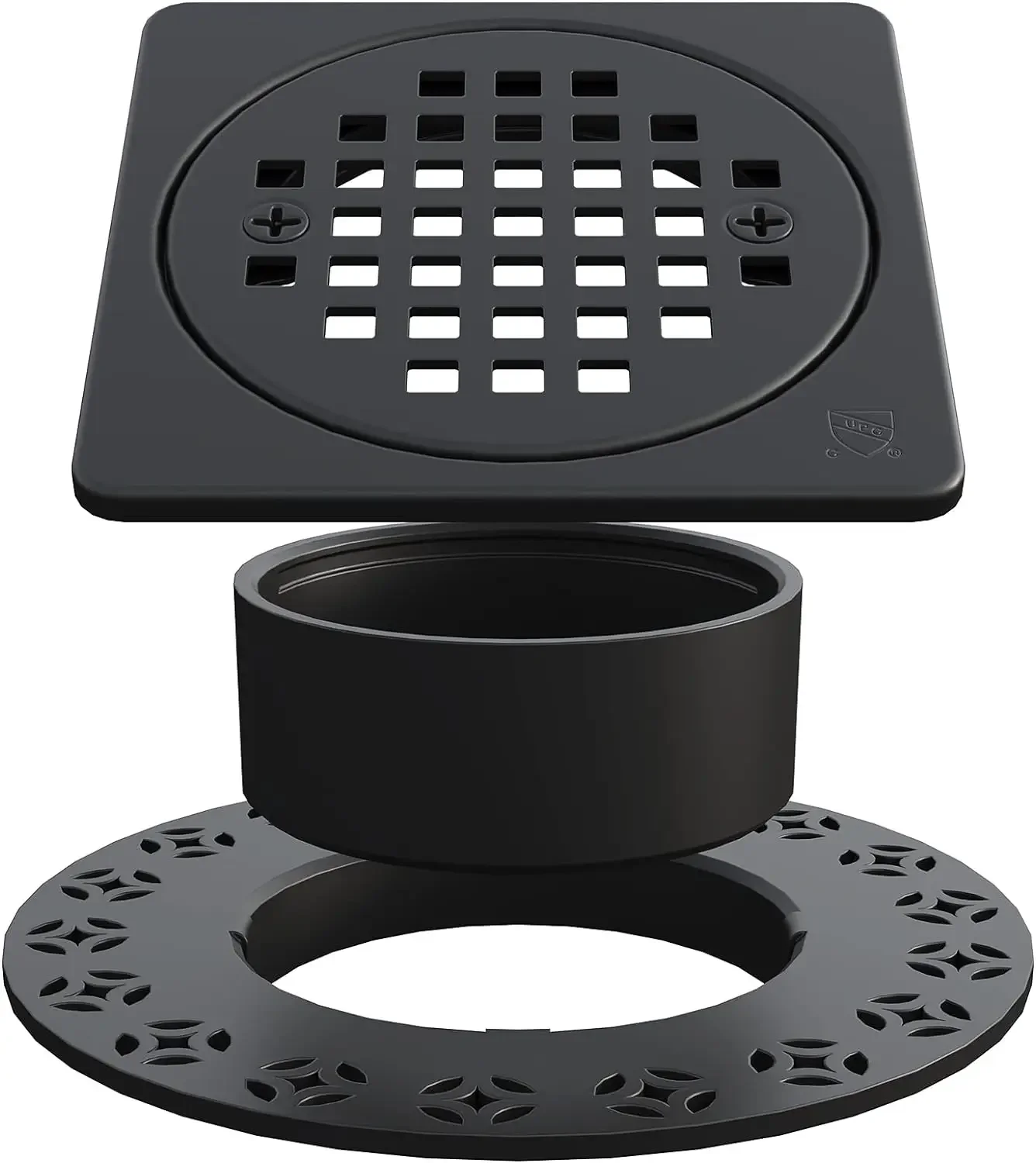 

Shower Floor Drain Kit With Vertical ABS, Shower Drain Kit Stainless Steel Grate Matte Black Floor Drain