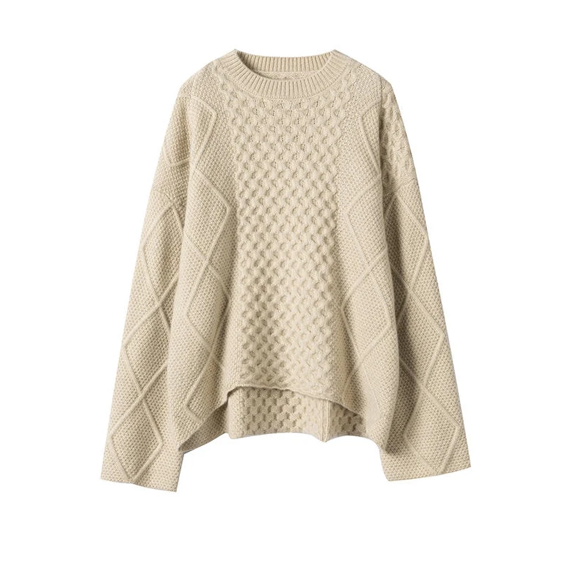 europe trendy winter fashion cable knit 100% cashmere loose sweaters women