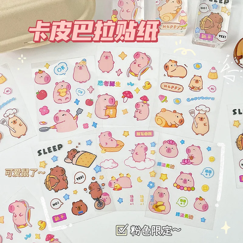 10/20 hojas de pegatinas de capibara Kawaii, pegatinas bonitas de dibujos animados, álbum de cuentas de mano, pegatinas de decoración para diario, regalo de papelería estética