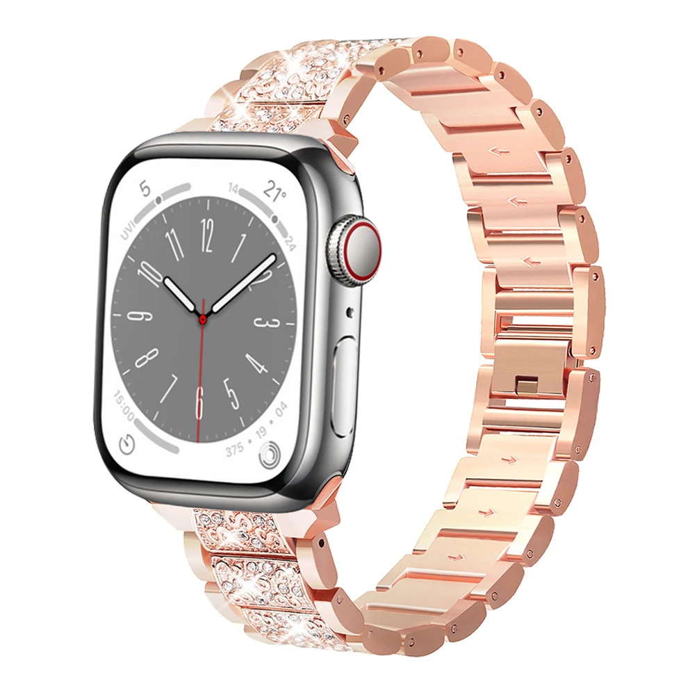 Diamond Case+strap for apple watch band 44mm 40mm 41mm 45mm 42mm 38mm correas Stainless Steel bracelet iwatch series 3 6 se 7 8