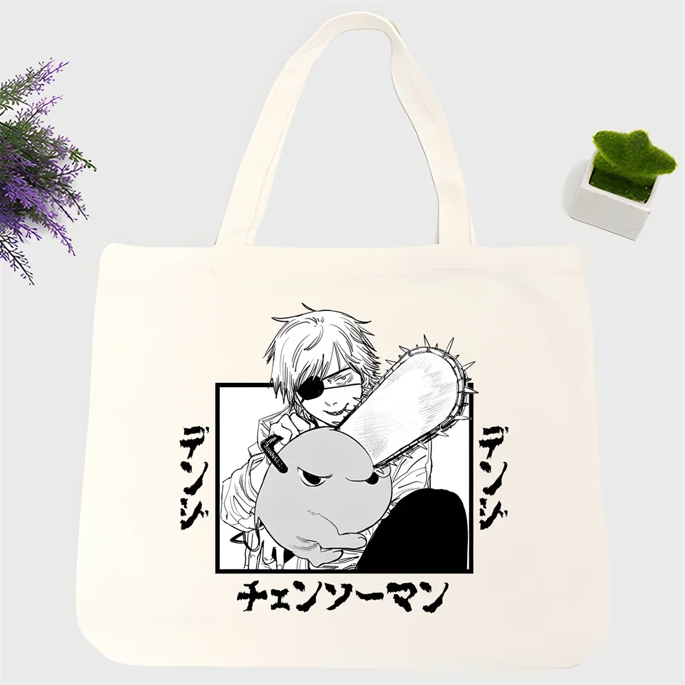 Chainsawman Kawaii Pochita Denji Chainsaw Man Anime canvas simple cartoon print shopping bags fashion life casual  hand bag