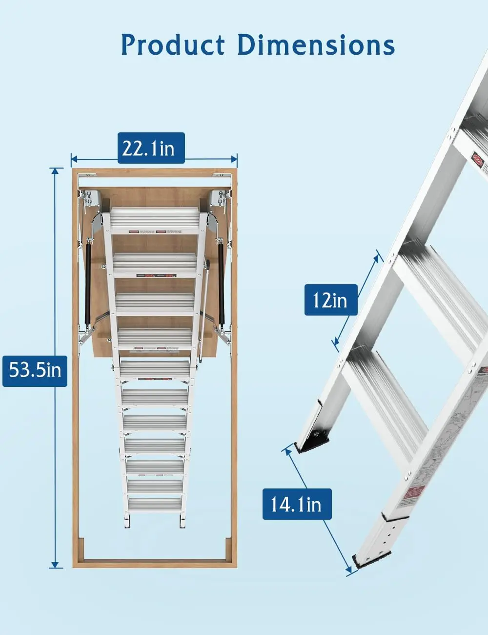 Attic Ladder Pull Down System, 10 Foot Pull Down Stairs for Attic Folding Attic Access Ladders, Loft Ladder for 54" W x 22.5" H