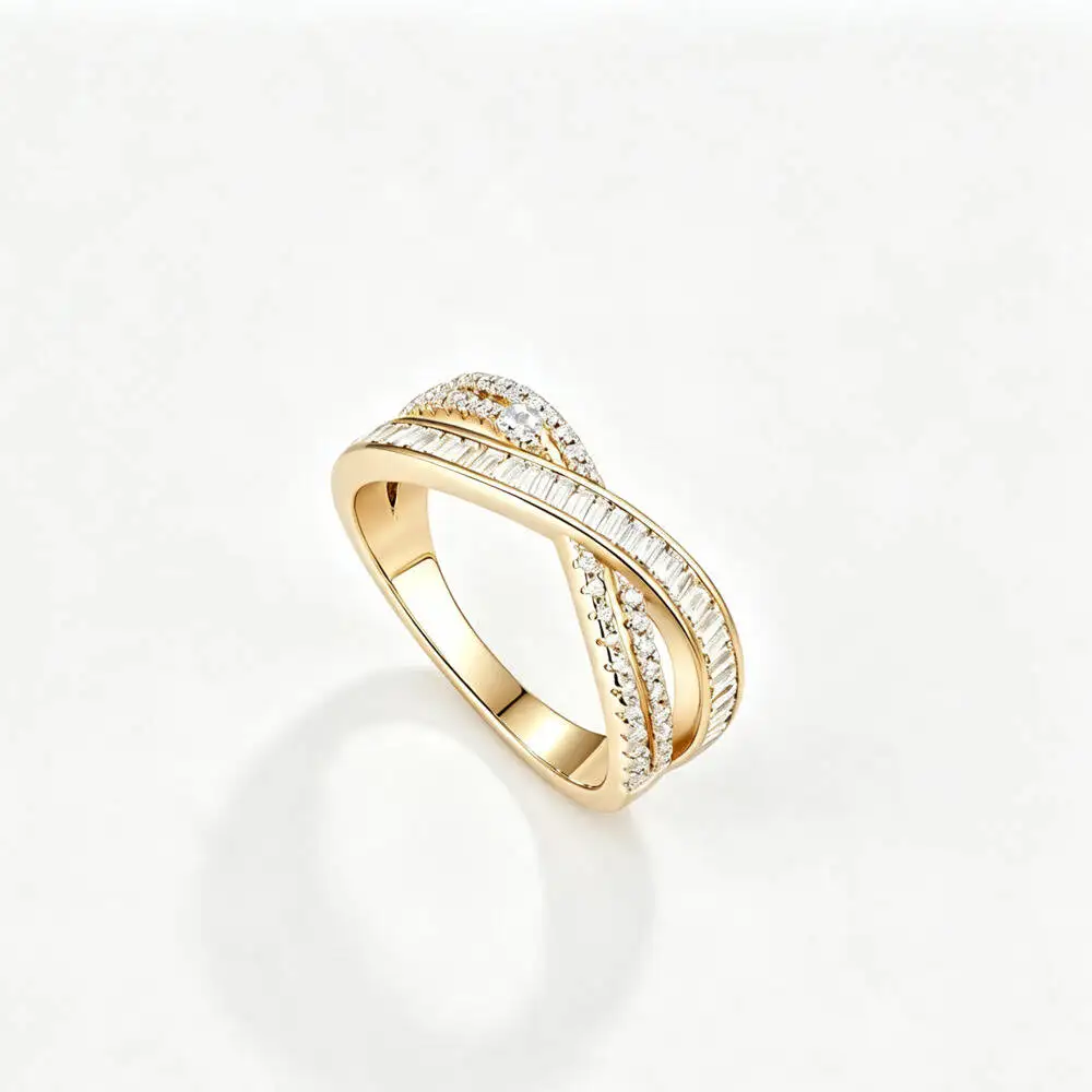 925 Sterling Silver Twisted Cross Pave Band Ring D VVS1 Moissanite Multi Tone Stackable Fine Jewelry For Women