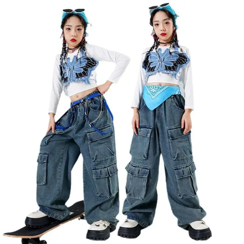 Girls Hip Hop Cool Pink T Shirt Street Dance Pants Kids Fashion Plaid Sweatpants Children Streetwear Teenage Jazz Clothes Sets