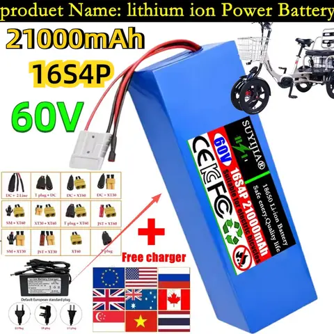 60V 21Ah 새로운 18650 16S4P 1800W 리튬 배터리 팩, 고전력 67.2V 오토바이 삼륜차 백업 태양광 발전 저장용, BMS