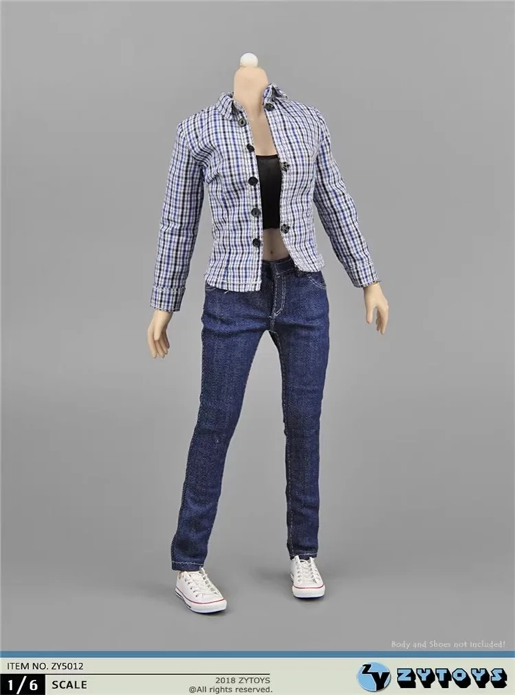 

ZYTOYS ZY5012 1/6 Female Soldier Trend Blue Plaid Shirt Jeans Clothes Set Model Toy Fit 12" Action Figure Body In Stock