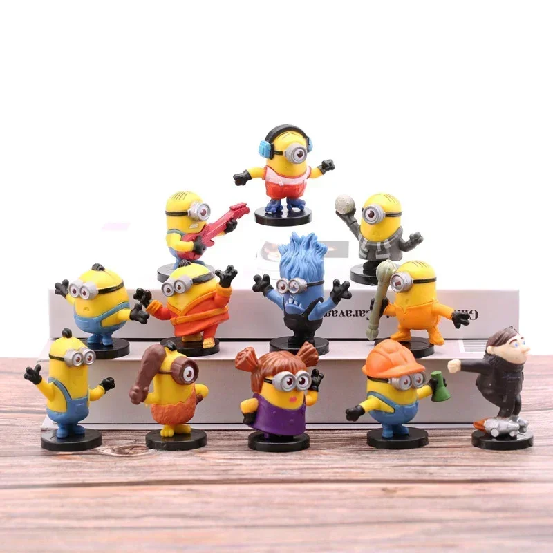 Kawaii Capsule toys 12Pcs/Set Gru Miniones Kevin Bob 3D Eye Despicable Miniones Action Figures Classic Toys Xmas Gifts