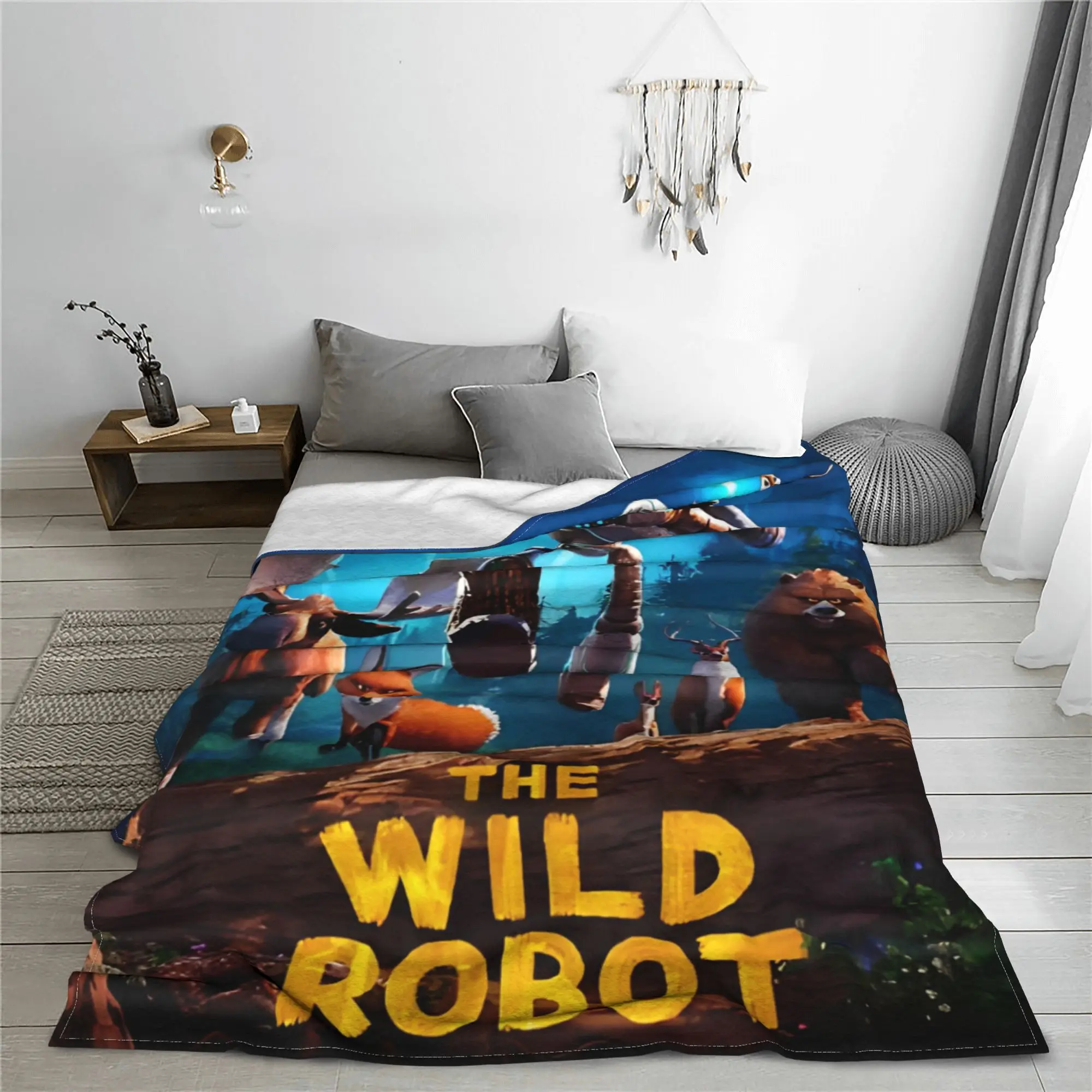 The Wild Robots Flannel Blankets 2024 New Cartoon Funny Throw Blankets for Home Hotel Sofa 150*125cm Rug Piece Warm