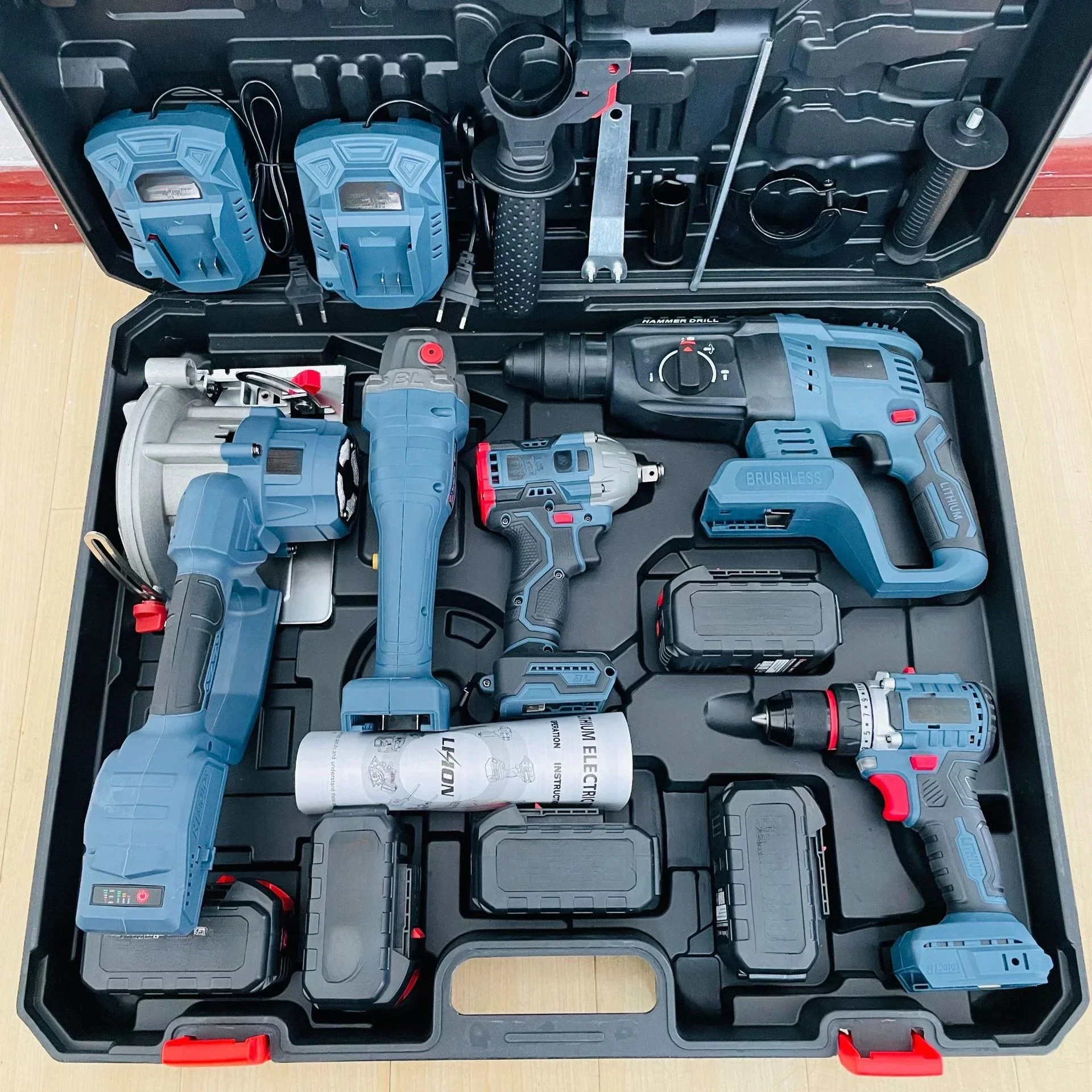 

HENGLAI Stock!!! Big Discount available Sales for MKT Combo Power Tools 5 Kits Tool Set 20v Volt Cordless Drills Battery DIY