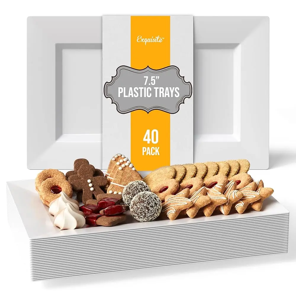 

Plastic Serving Trays For Party - 40 Pcs 7.5 H White Serving Platters, Plastic Trays For Food, White Tray, Food Tray Disposable