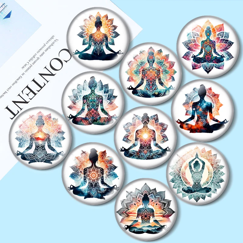 

Yoga mandala 12mm/18mm/20mm/25mm Round photo glass cabochon demo flat back Making findings