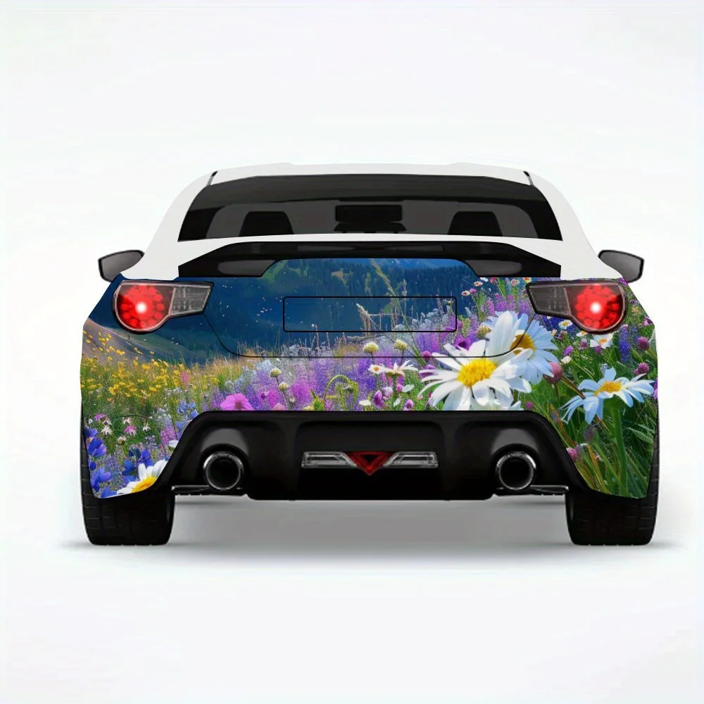 Mountain Flower Field Paradise Sticker,Vinyl Decal for Car Rear, Waterproof Self-Adhesive Vinyl Stickers for Vehicle Tail and Bu