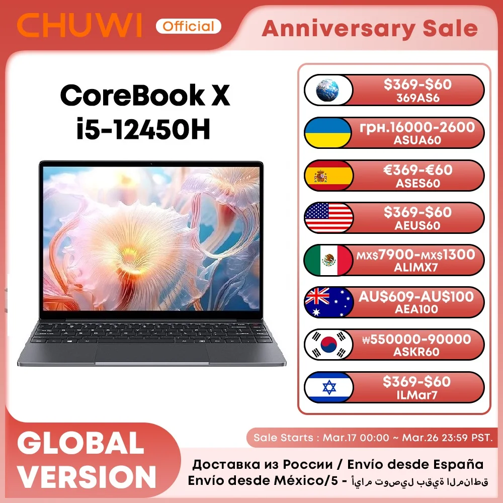 CHUWI Corebook X Laptop i5-12450H 8Cores 14 inch FHD IPS Screen 16GB RAM 512GB SSD WIFI 6 Windows 11 Gaming NoteBook Computer PC