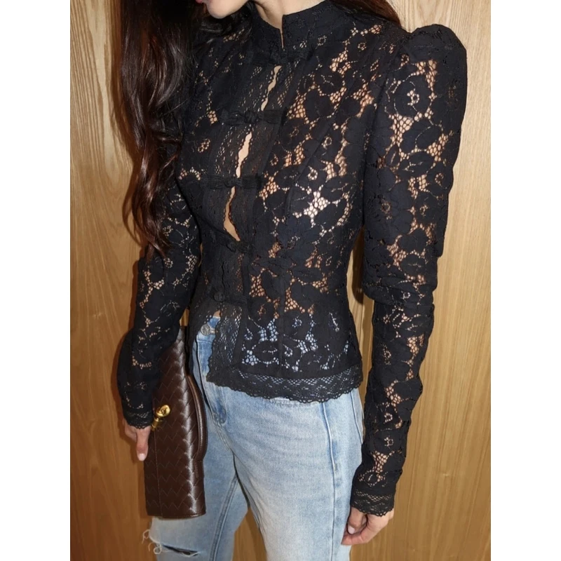 Ele Kanten rand Getailleerd irt Dames opstaande kraag met haakontwerp Wintertop Sve-lengte Normaal Sle Open vest