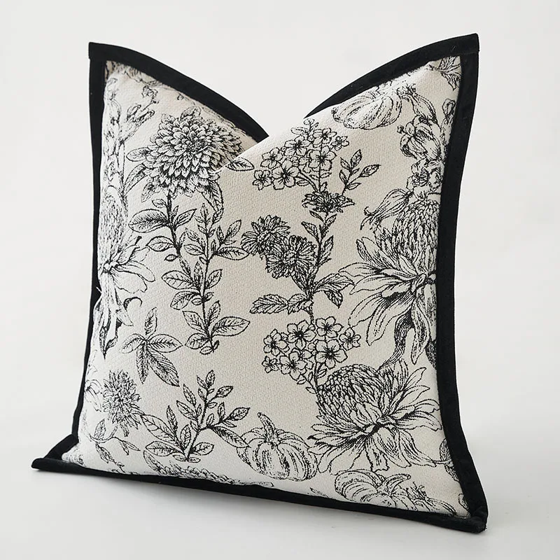 Black and White Retro Jacquard Cushion Cover Advanced Pillow Covers Decorative French Luxury Living Room Sofa Pillow Case
