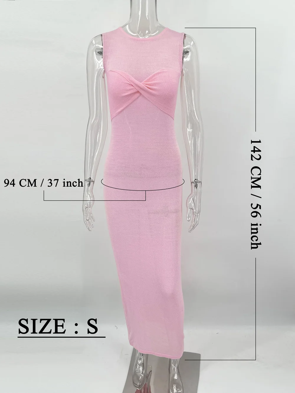 Tossy Summer Beach Knit Maxi Dress For Women Cover-Up Pink Sleeveless Twist Sundress Knitwear See-through Maxi Bodycon Dress New