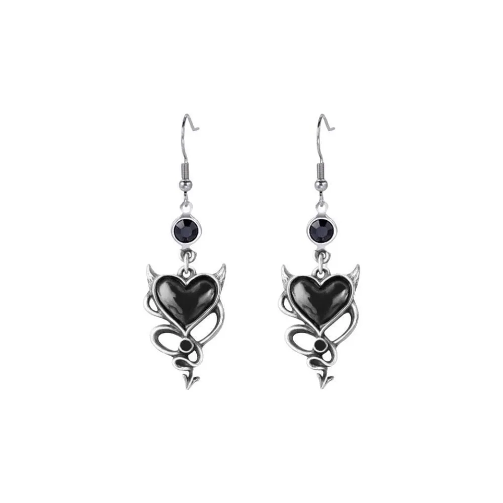 Gothic Punk Red Black Drip Glaze Devil's Heart Flower Dangle Earrings for Women Halloween Party Charm Jewelry Accessories Gifts
