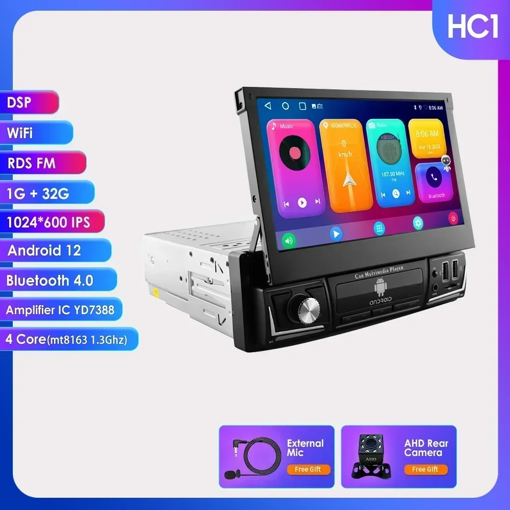 Quad-Core 2+32 Carplay Android 14 1Din Auto GPS Navigatie 7'' Universele Autoradio WiFi Bluetooth MP5 1 DIN Multimedia Speler RDS