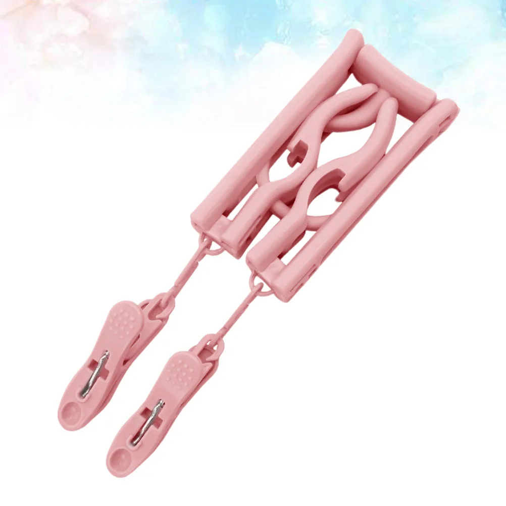 شماعات ملابس محمولة متعددة الوظائف قابلة للطي ومشبك غير قابل للانزلاق، رف تجفيف للسفر، منظم موفر للمساحة، وردي