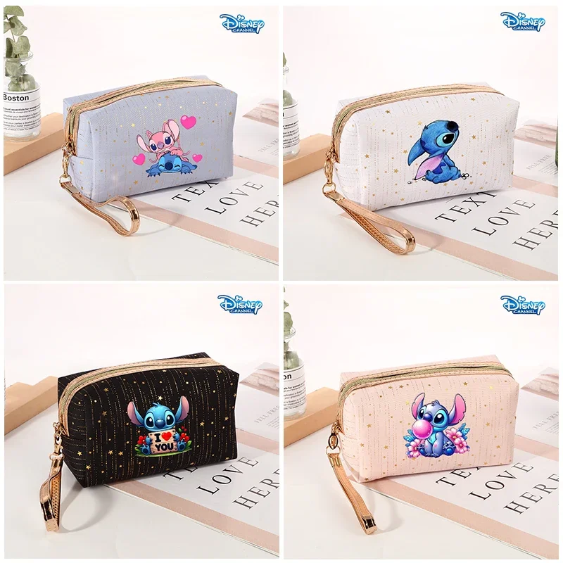 Disney Stitch Makeup Bag Women Rainsilk Hot Stamping Solid Color Trendy Cosmetic Pouch Girls Travel Large Capacity Storage Bags