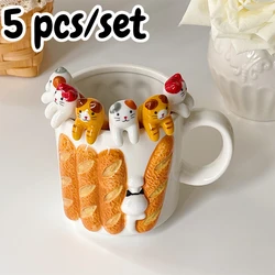 5Pcs/set Ceramic Cartoon Cute Cat Animal Spoon Hanging Coffee Dessert Spoon Unique Ice Cream Flatware Kitchen Tool Novelty Gift