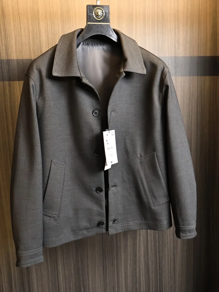 

Ele Casual Men's Jaet Faionable Ci Sle Loose Fit Long Sve Windproof Button Closure Classic Collar Versatile Ou...