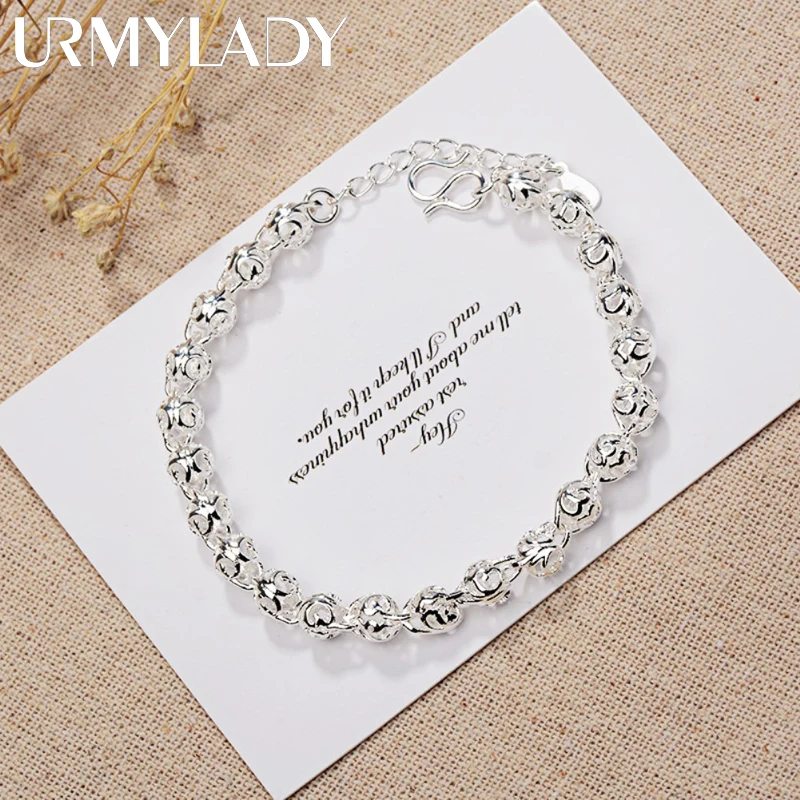 URMYLADY Fine Pretty Lovely Hollow Ball Chain 925 Sterling Silver Bransoletka dla kobiet Moda Ślub Impreza Para Prezenty Biżuteria