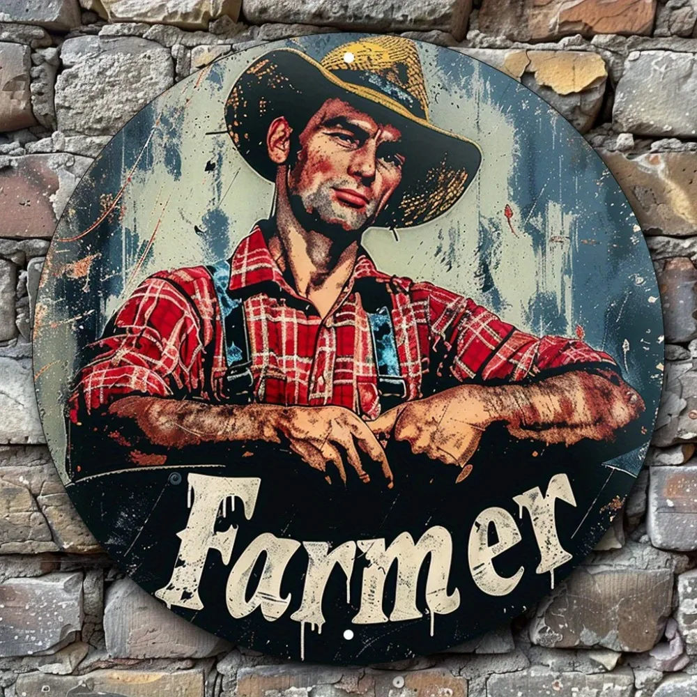 Whimsical Farmer Wall Decoration, Round Metal Sign with 'Farmer' Text, Suitable for Bridal Shower, Birthday, Bachelorette Party